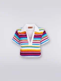 Crop top modello polo in spugna zig zag