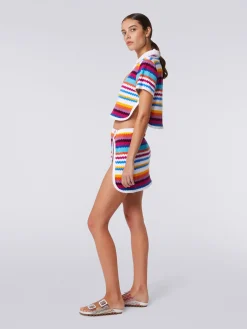 Crop top modello polo in spugna zig zag