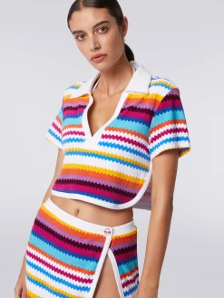 Crop top modello polo in spugna zig zag