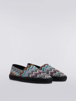 Espadrilles flat in canvas stampato con scritta logo