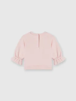 Felpa girocollo in cotone con rouches sulle maniche e logo