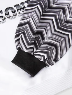 Felpa girocollo in cotone con maniche zig zag e logo