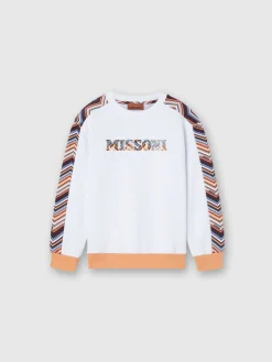 Felpa girocollo in cotone con inserti zig zag e logo