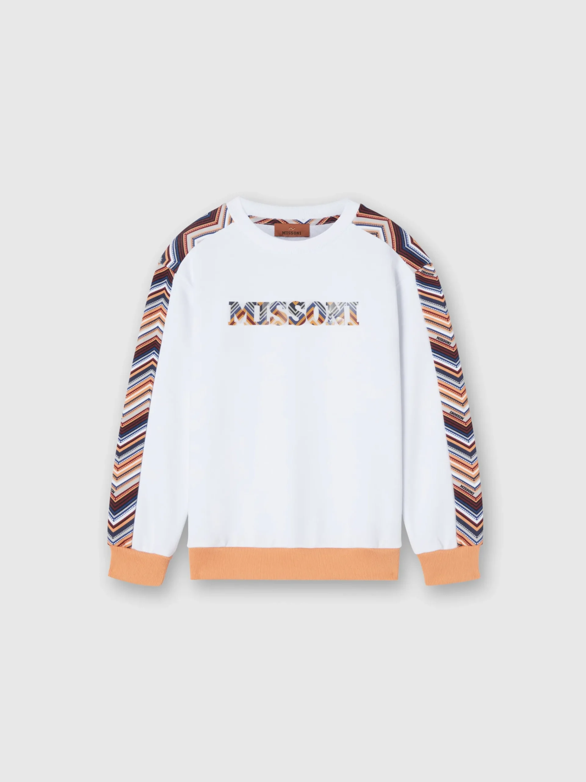 Felpa girocollo in cotone con inserti zig zag e logo