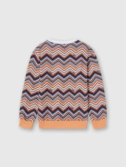 Felpa girocollo in cotone con inserti zig zag e logo