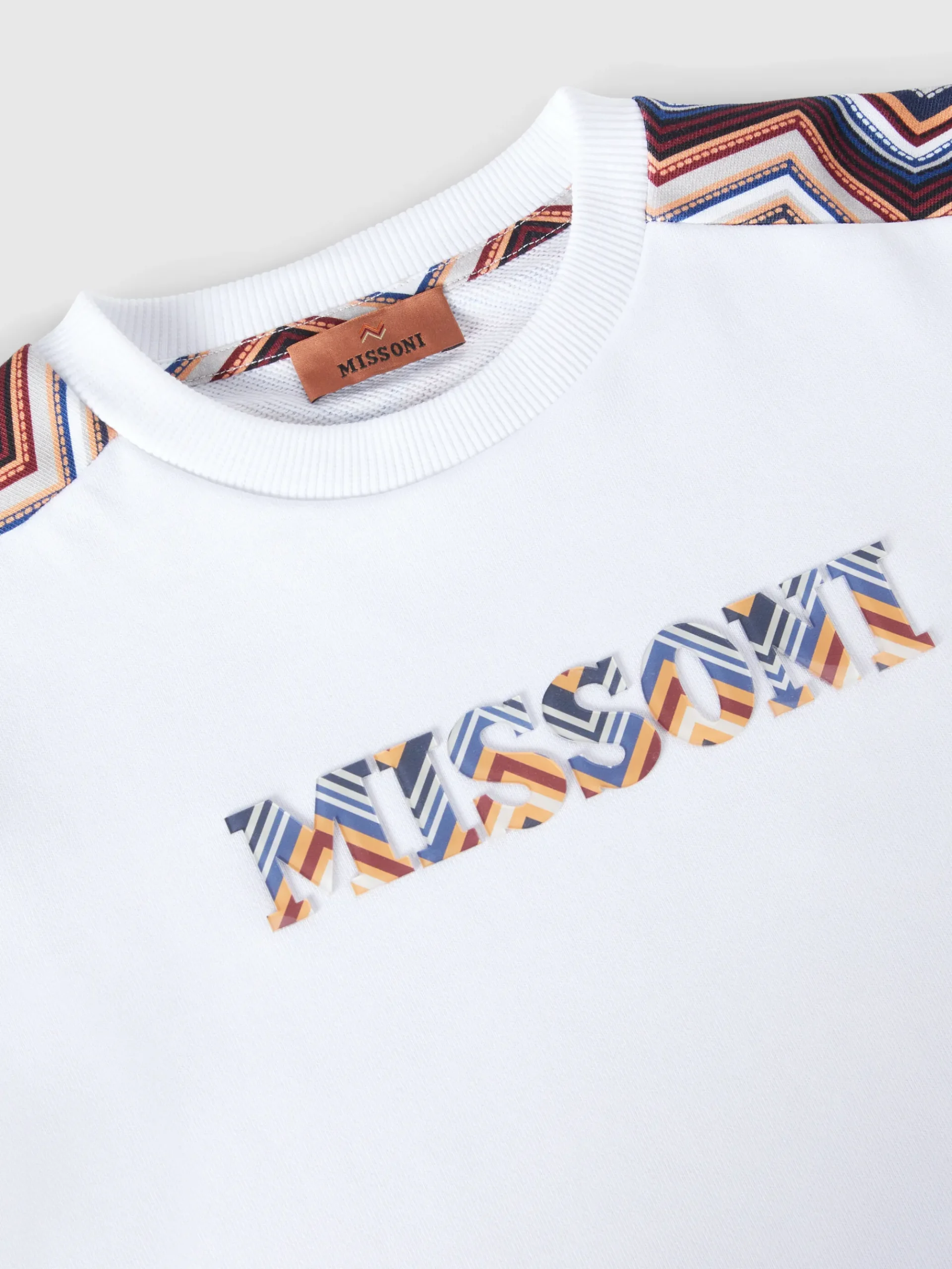 Felpa girocollo in cotone con inserti zig zag e logo