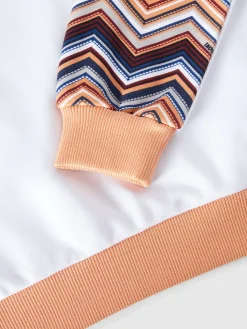 Felpa girocollo in cotone con inserti zig zag e logo