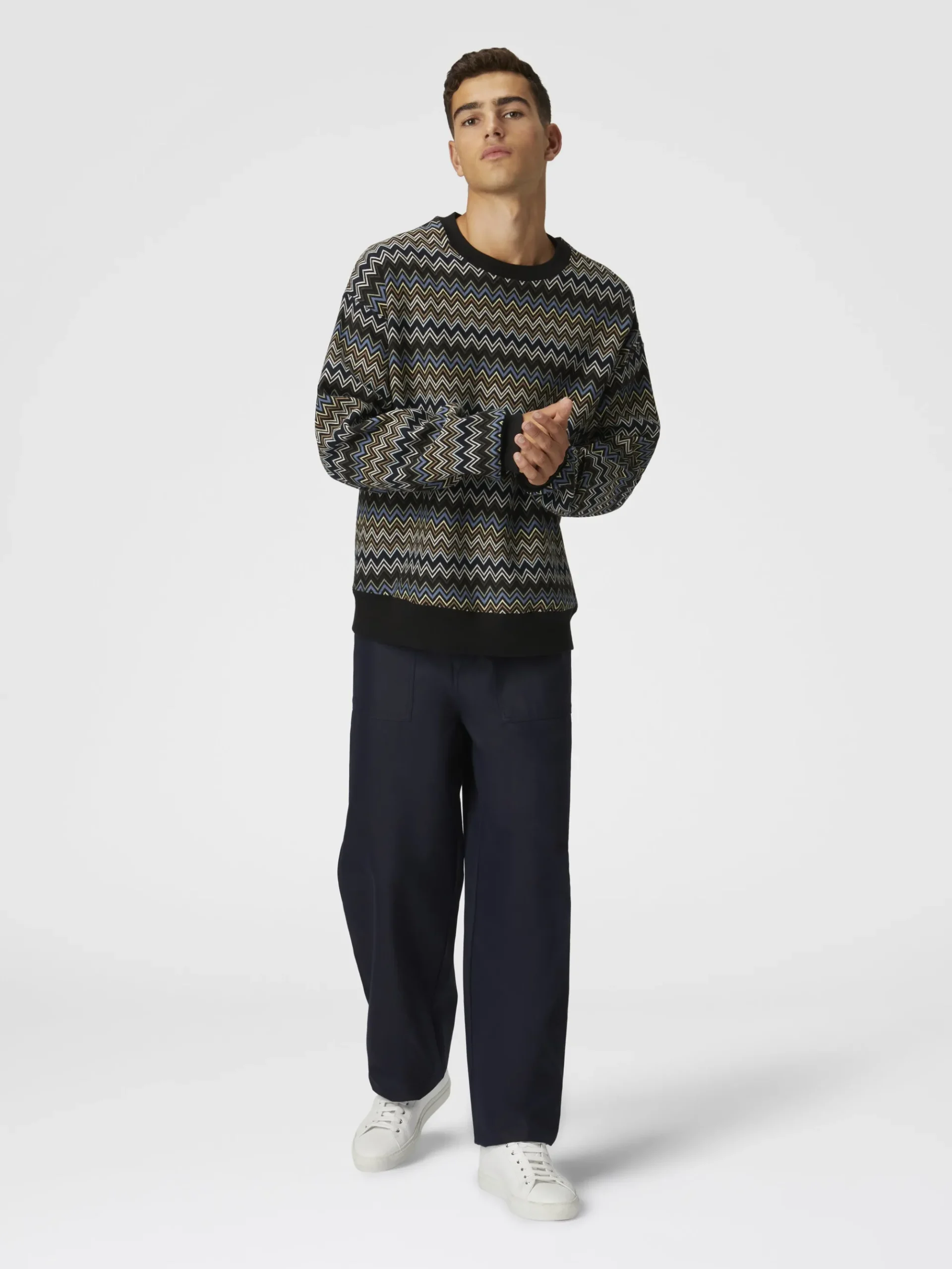 Felpa girocollo in cotone zig zag