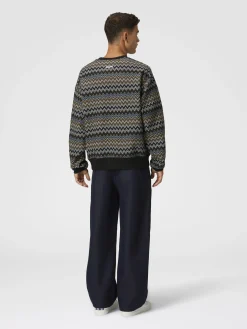 Felpa girocollo in cotone zig zag