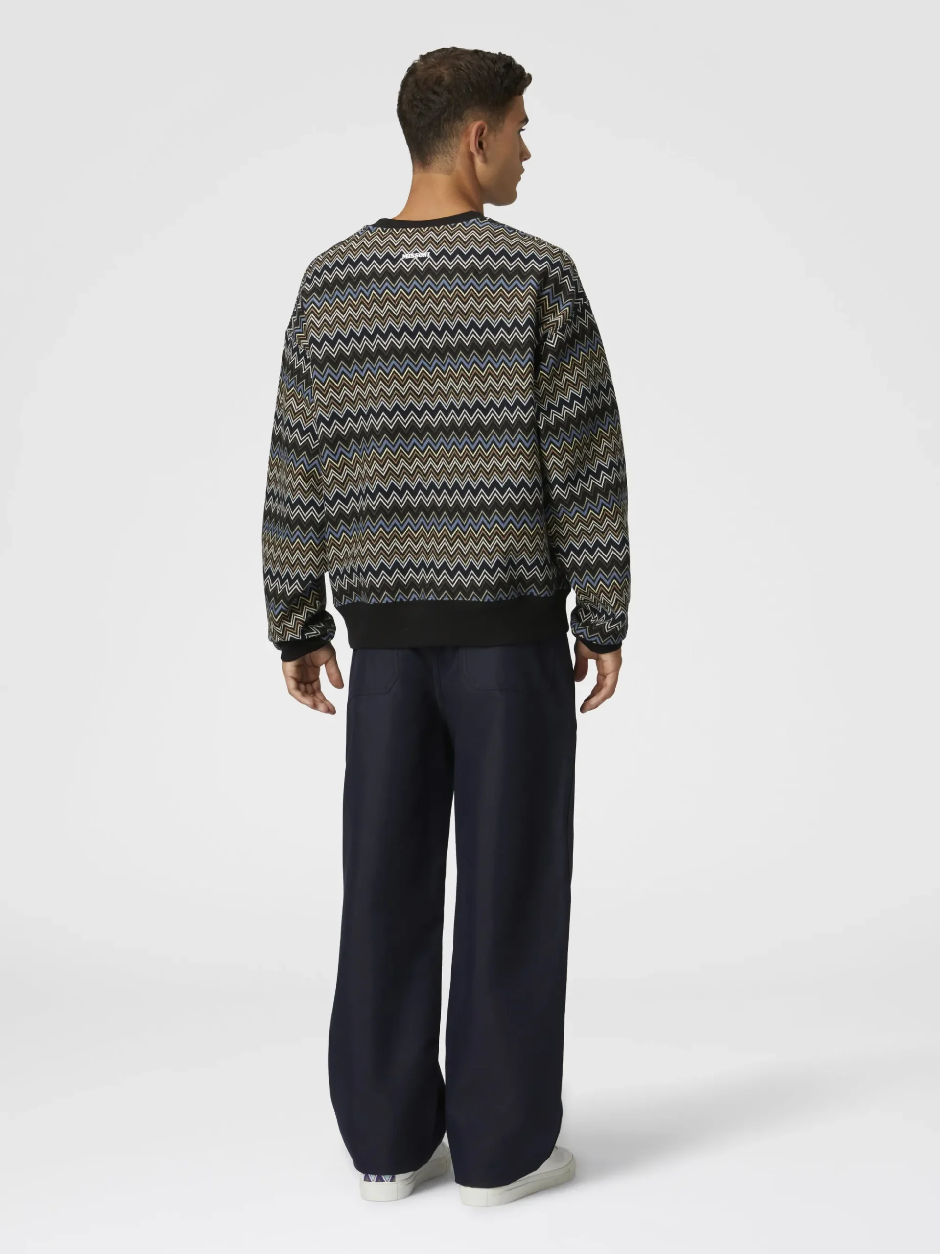 Felpa girocollo in cotone zig zag