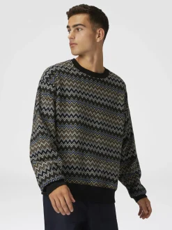 Felpa girocollo in cotone zig zag