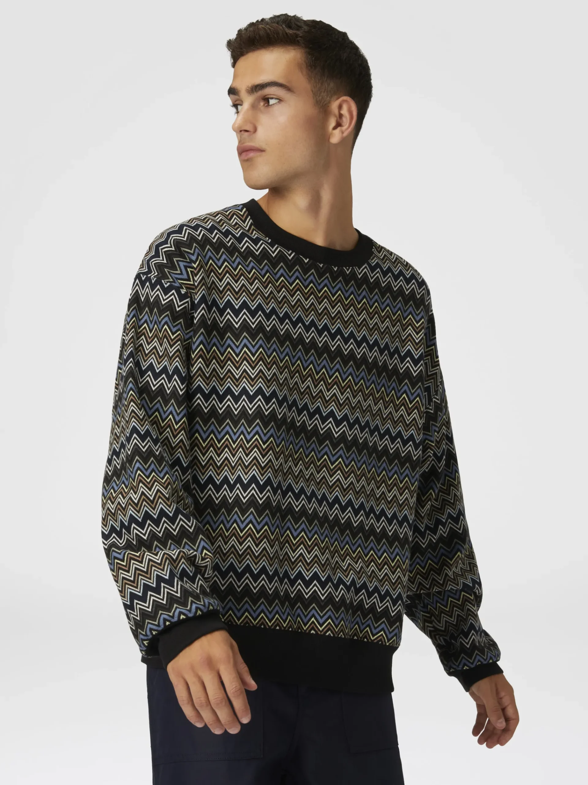 Felpa girocollo in cotone zig zag