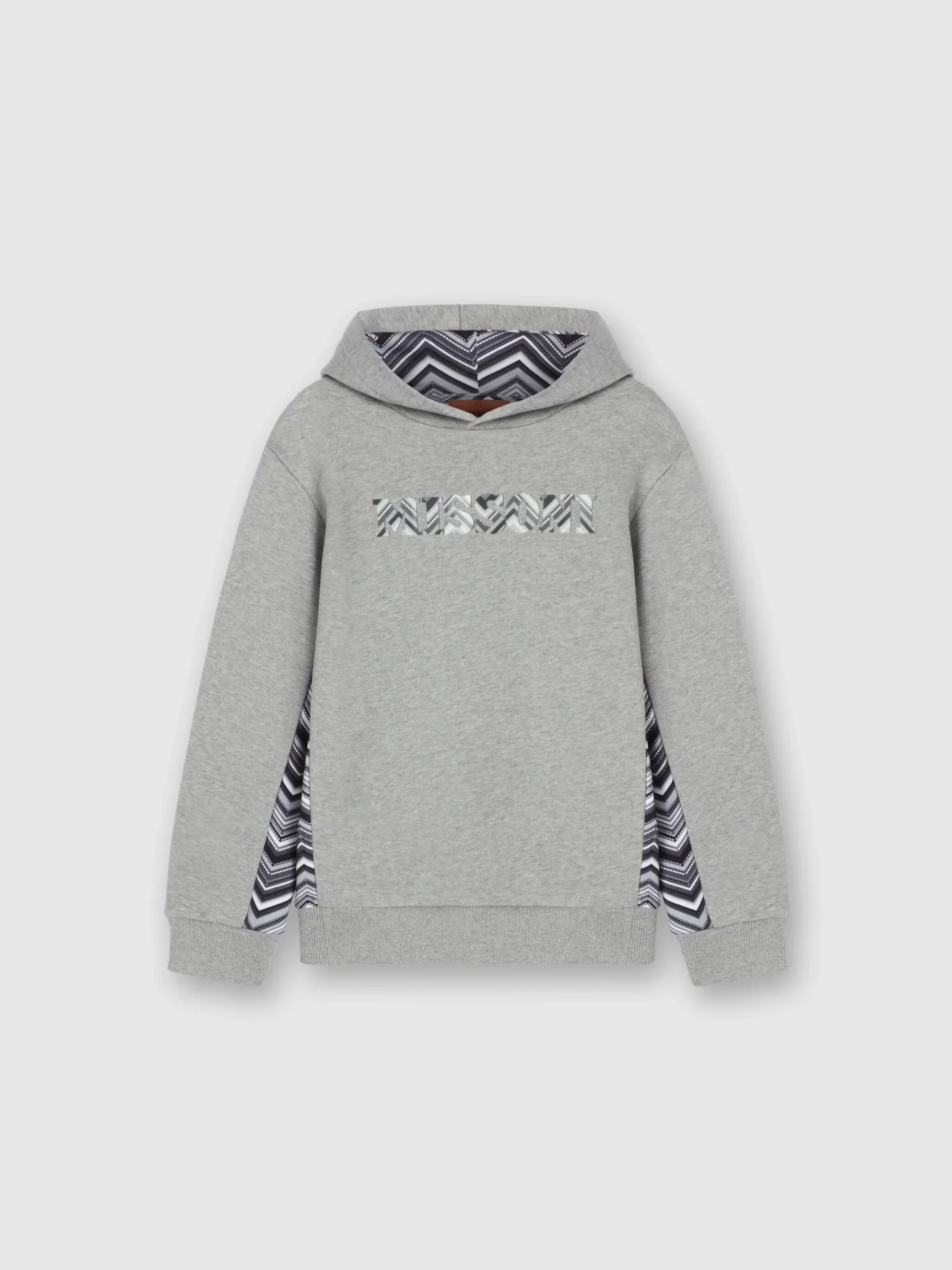 Felpa in cotone con cappuccio, inserti zig zag e logo