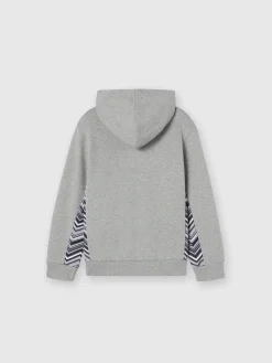 Felpa in cotone con cappuccio, inserti zig zag e logo
