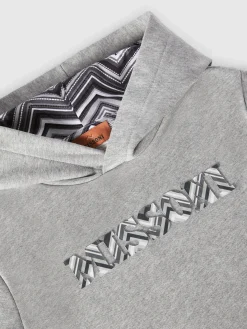 Felpa in cotone con cappuccio, inserti zig zag e logo