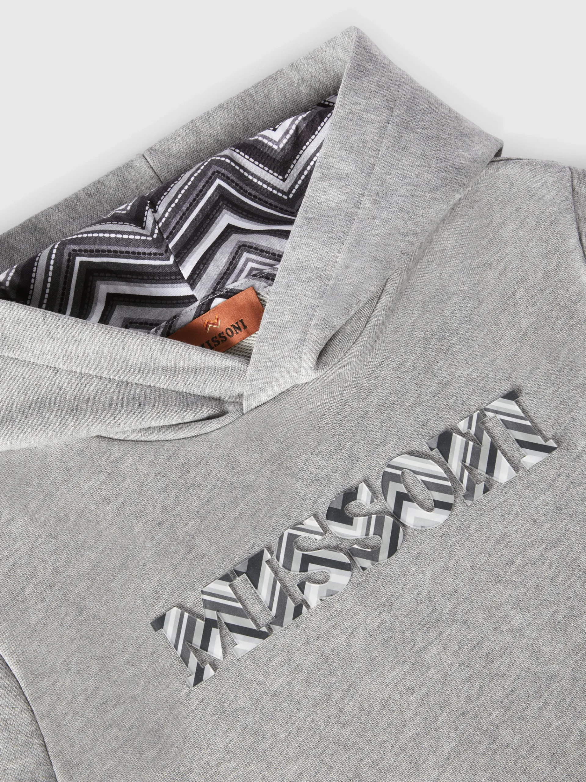 Felpa in cotone con cappuccio, inserti zig zag e logo