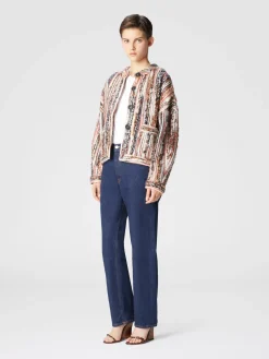 Giacca in misto lana, mohair e alpaca a righe