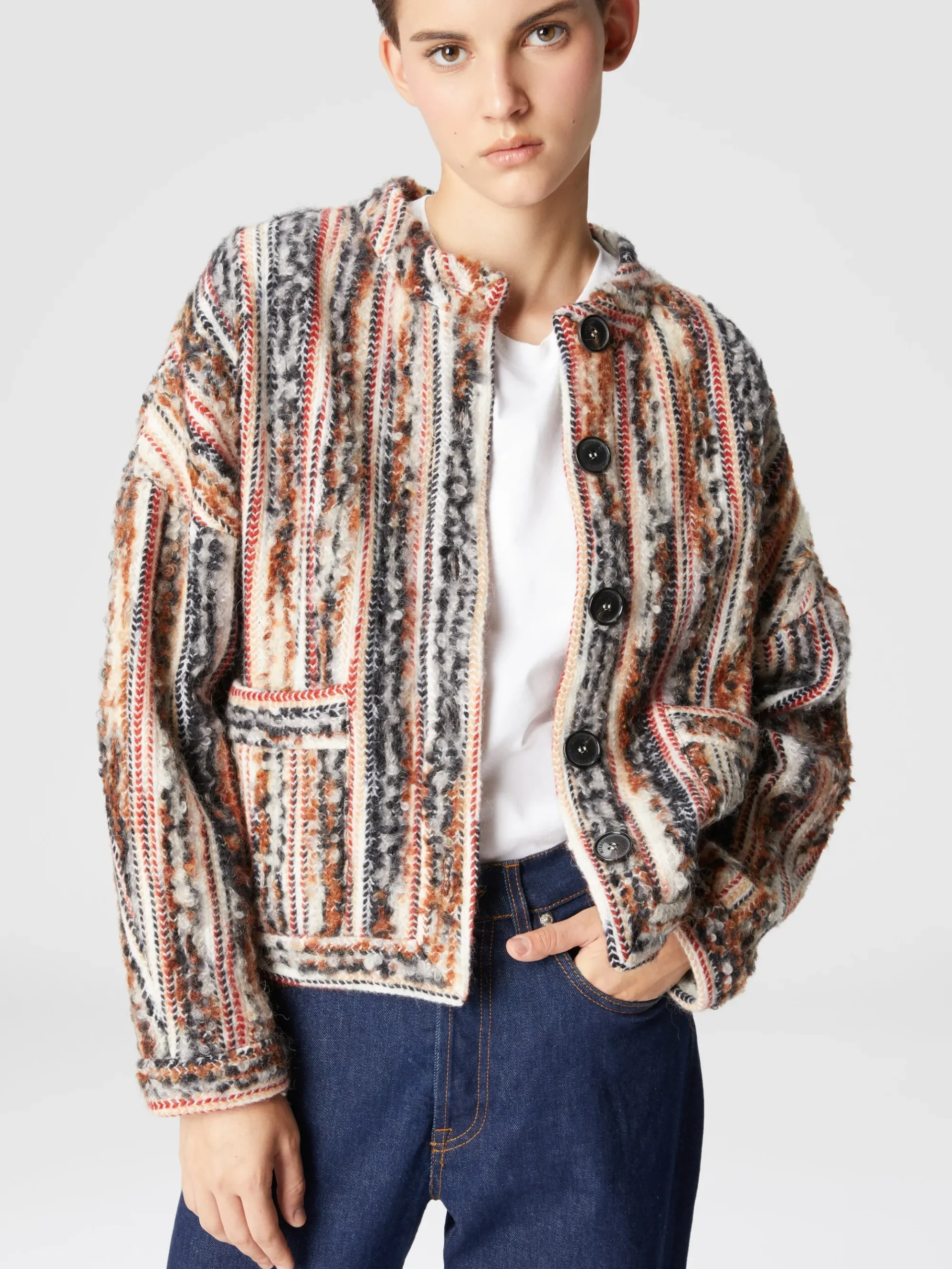 Giacca in misto lana, mohair e alpaca a righe