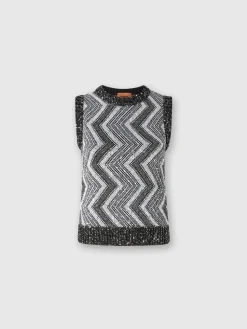 Gilet con macro zig zag e paillettes