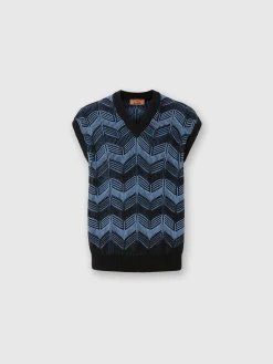 Gilet in lana vergine e cotone zig zag