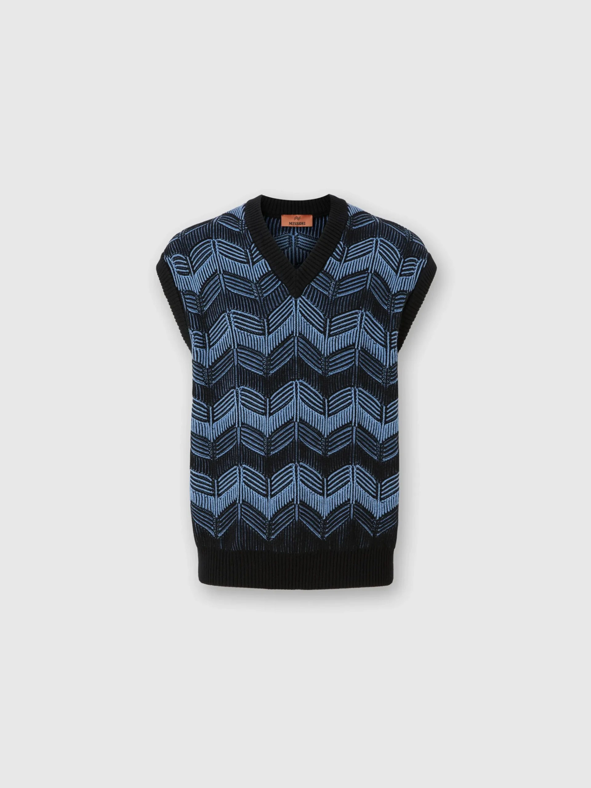 Gilet in lana vergine e cotone zig zag