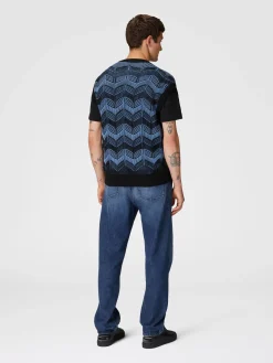 Gilet in lana vergine e cotone zig zag