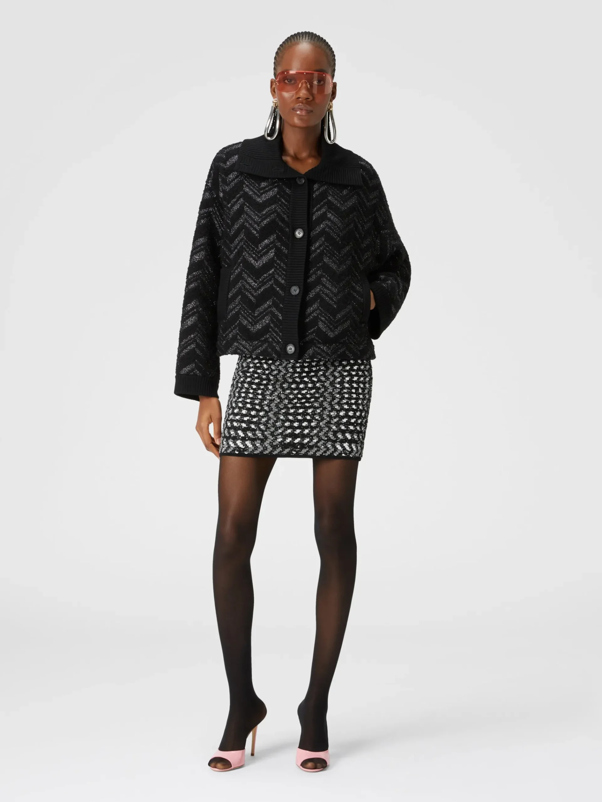 Giubbotto in maglia bouclé con chevron lamé