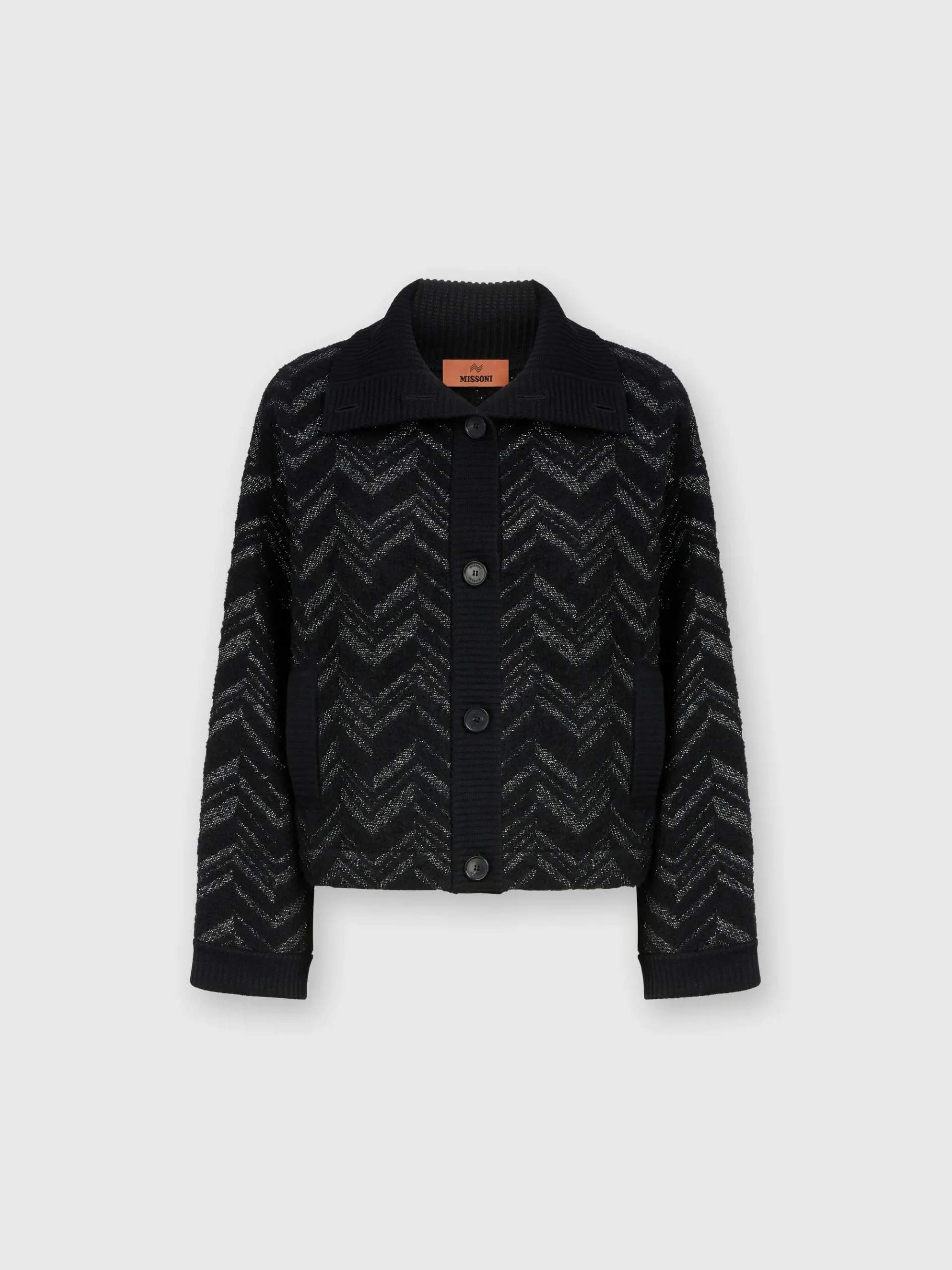 Giubbotto in maglia bouclé con chevron lamé