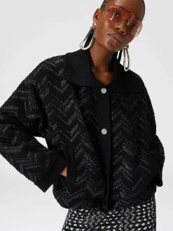 Giubbotto in maglia bouclé con chevron lamé