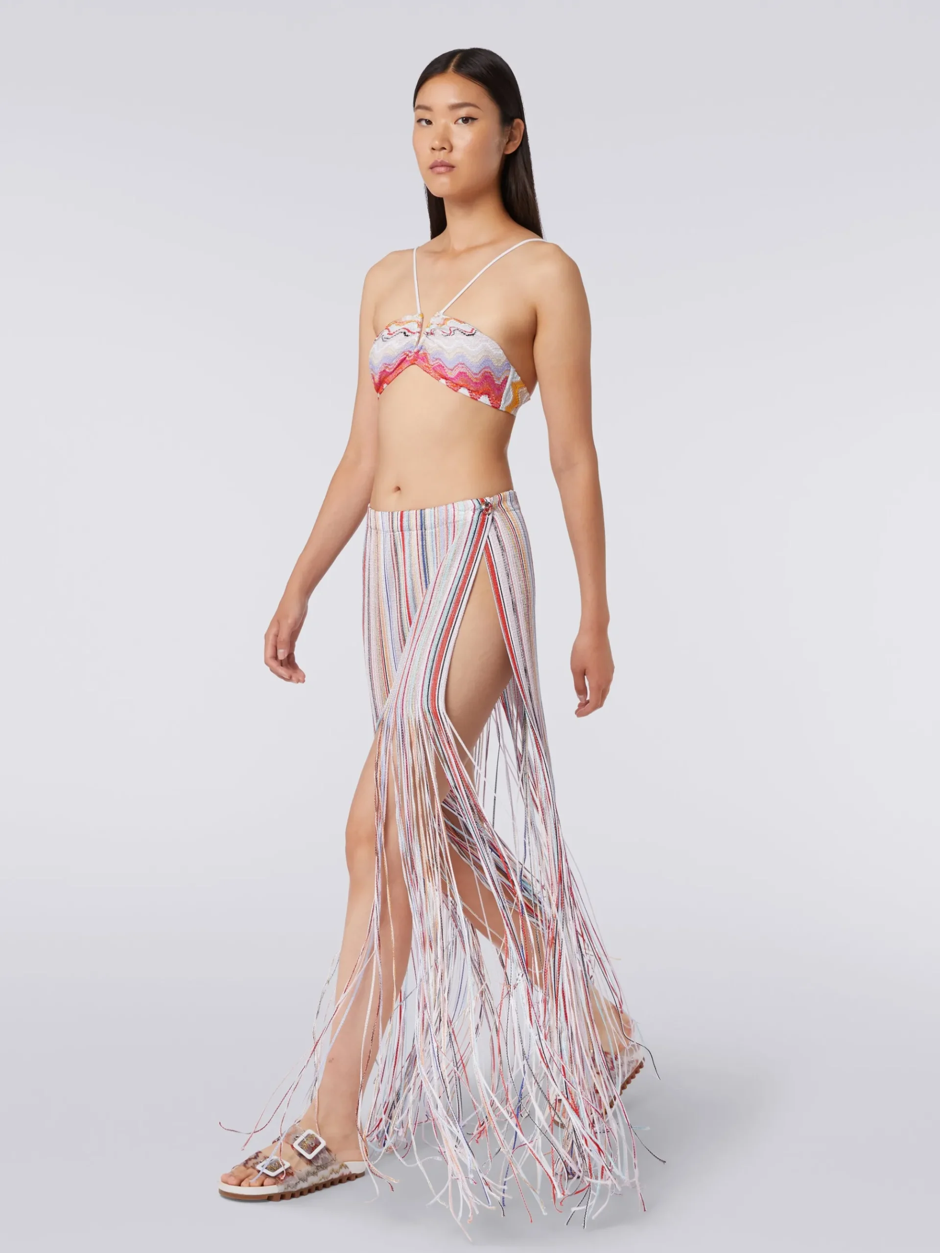 Gonna lunga a portafoglio con frange e lurex
