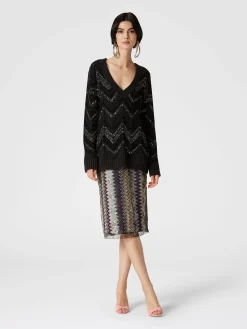 Gonna midi a tubo in tulle zig zag con paillettes