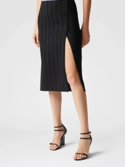 Gonna midi in cotone e viscosa zig zag tono su tono con spacco