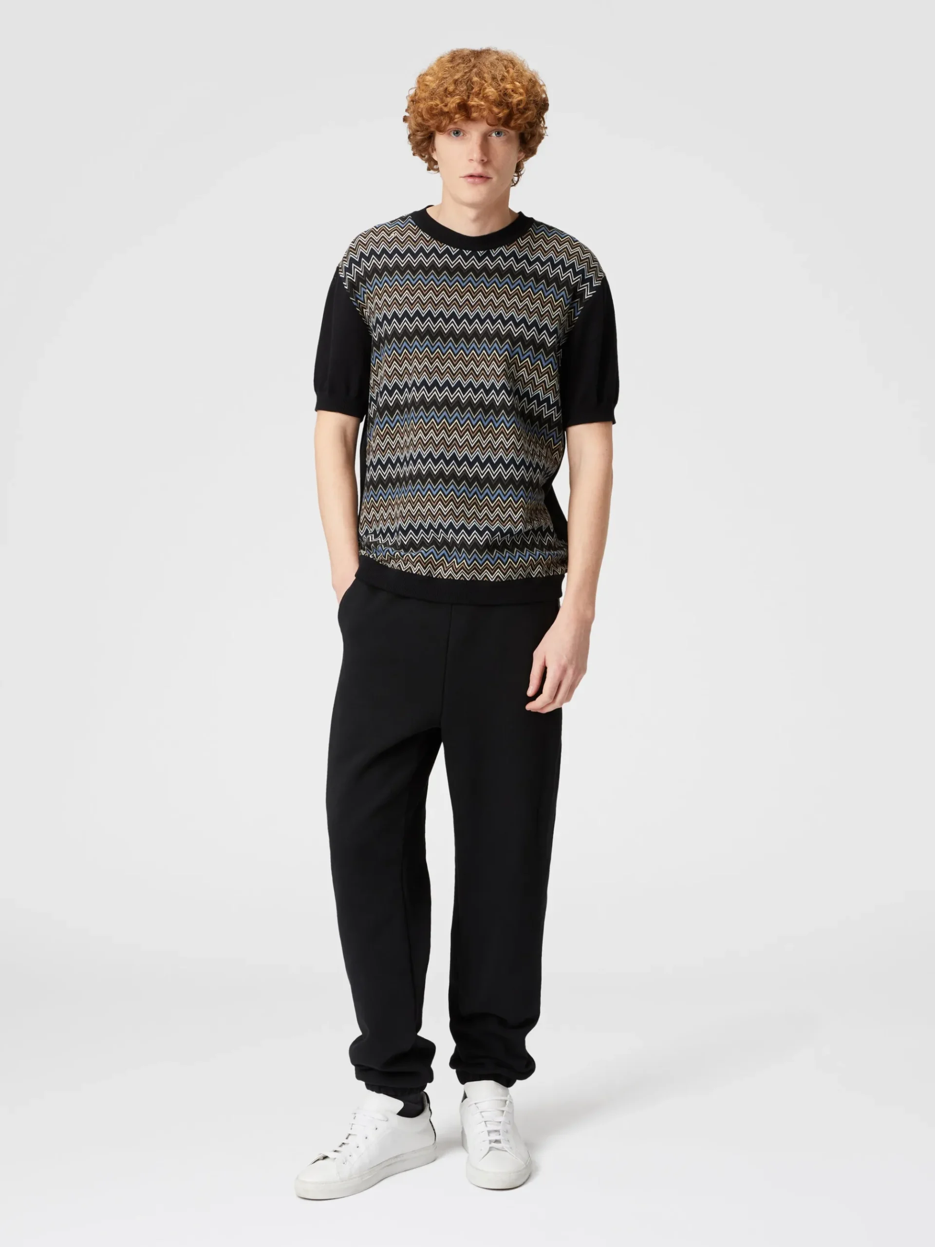 Joggers in felpa di cotone con inserto in maglia