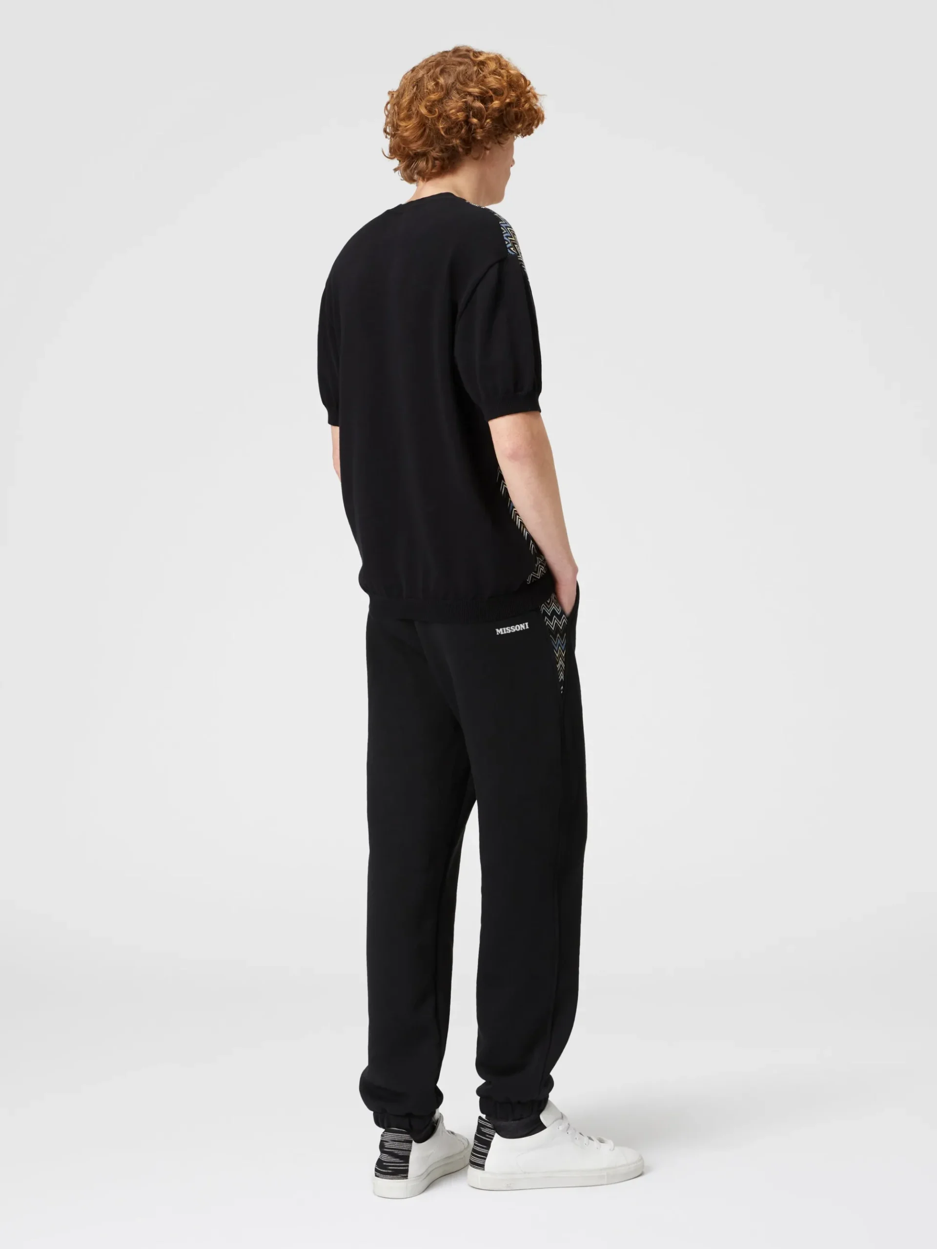 Joggers in felpa di cotone con inserto in maglia