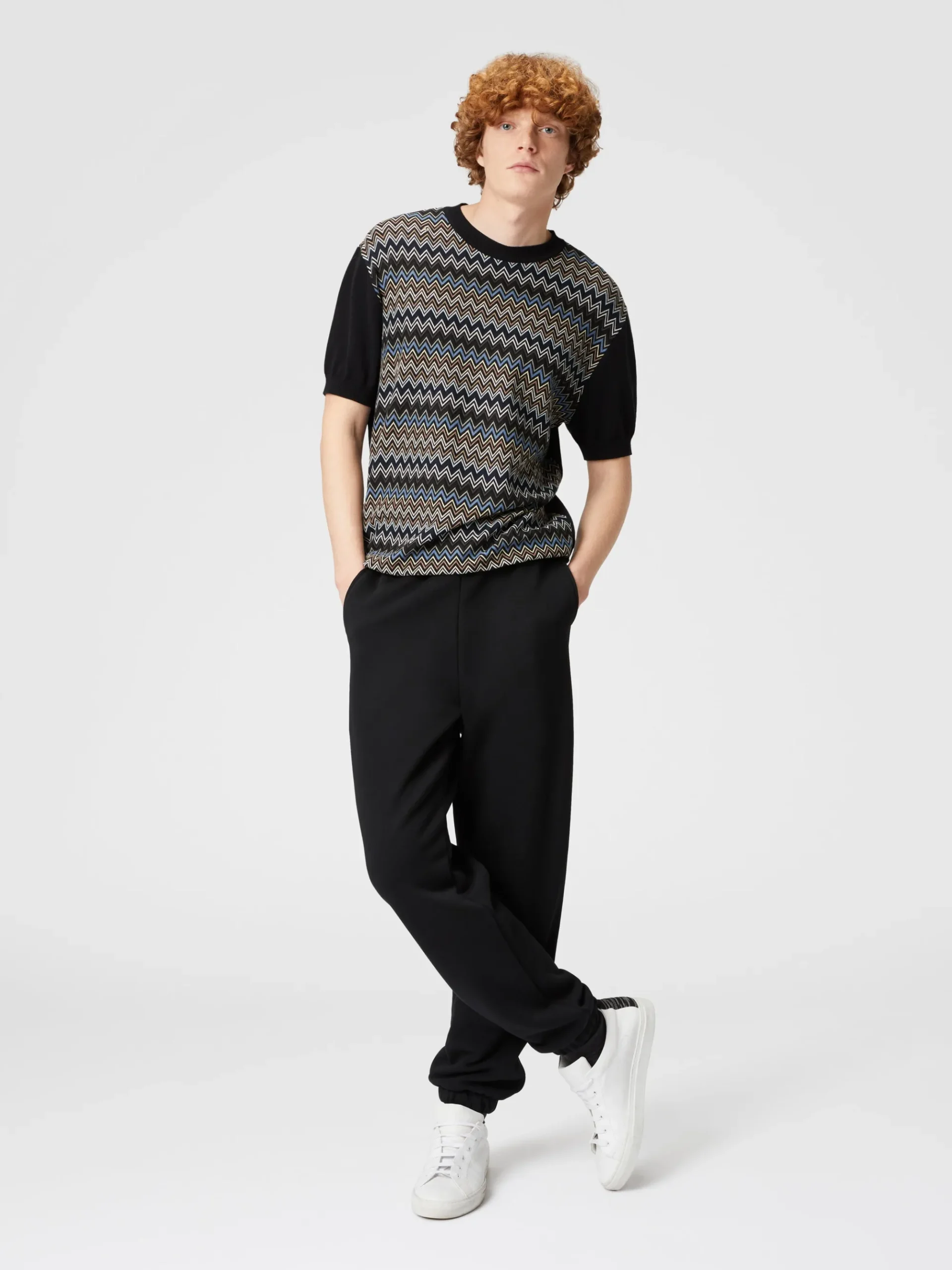 Joggers in felpa di cotone con inserto in maglia