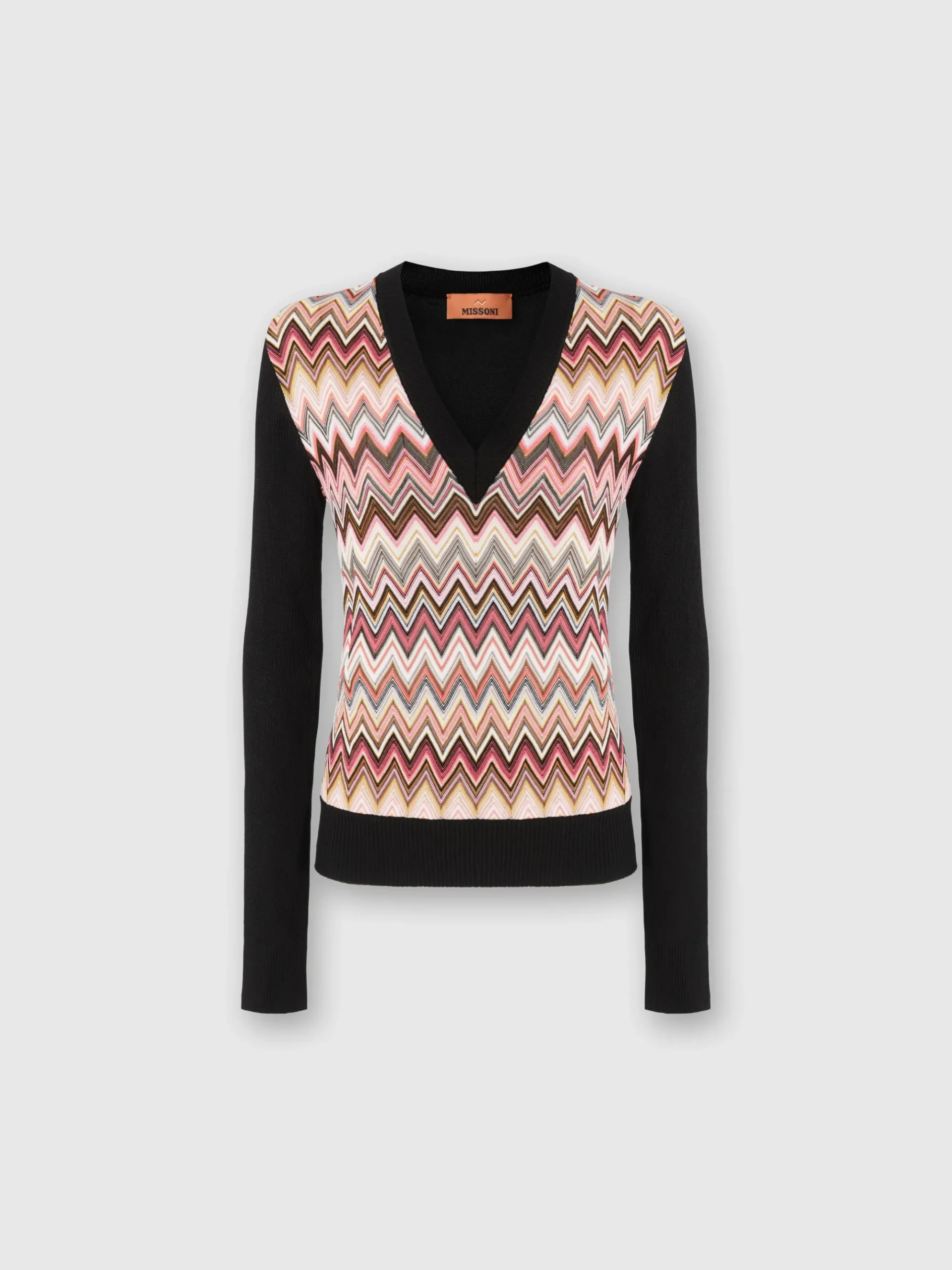 Magli in misto viscosa con inserto chevron e scollo a V