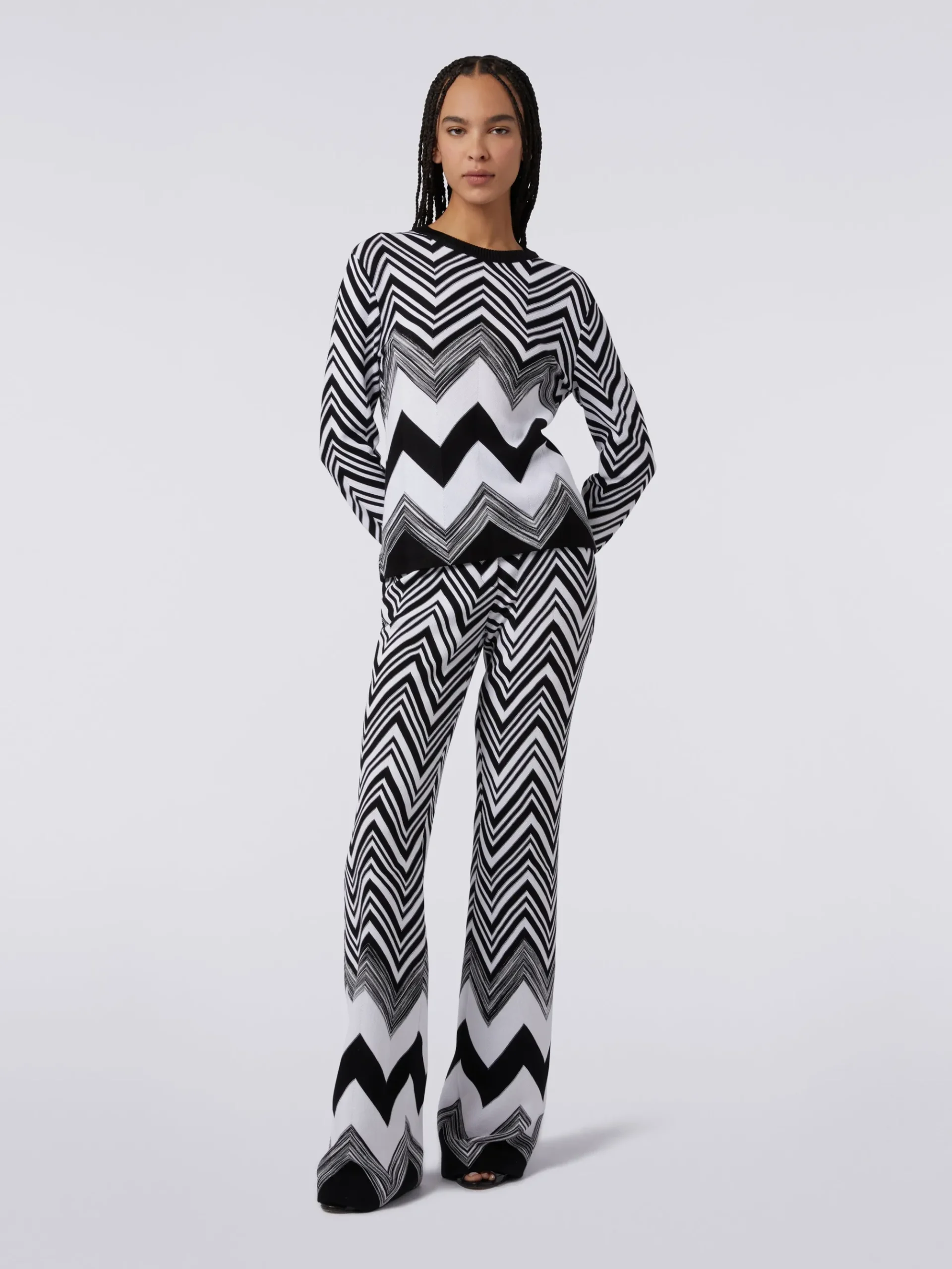 Maglia girocollo in misto cotone zig zag