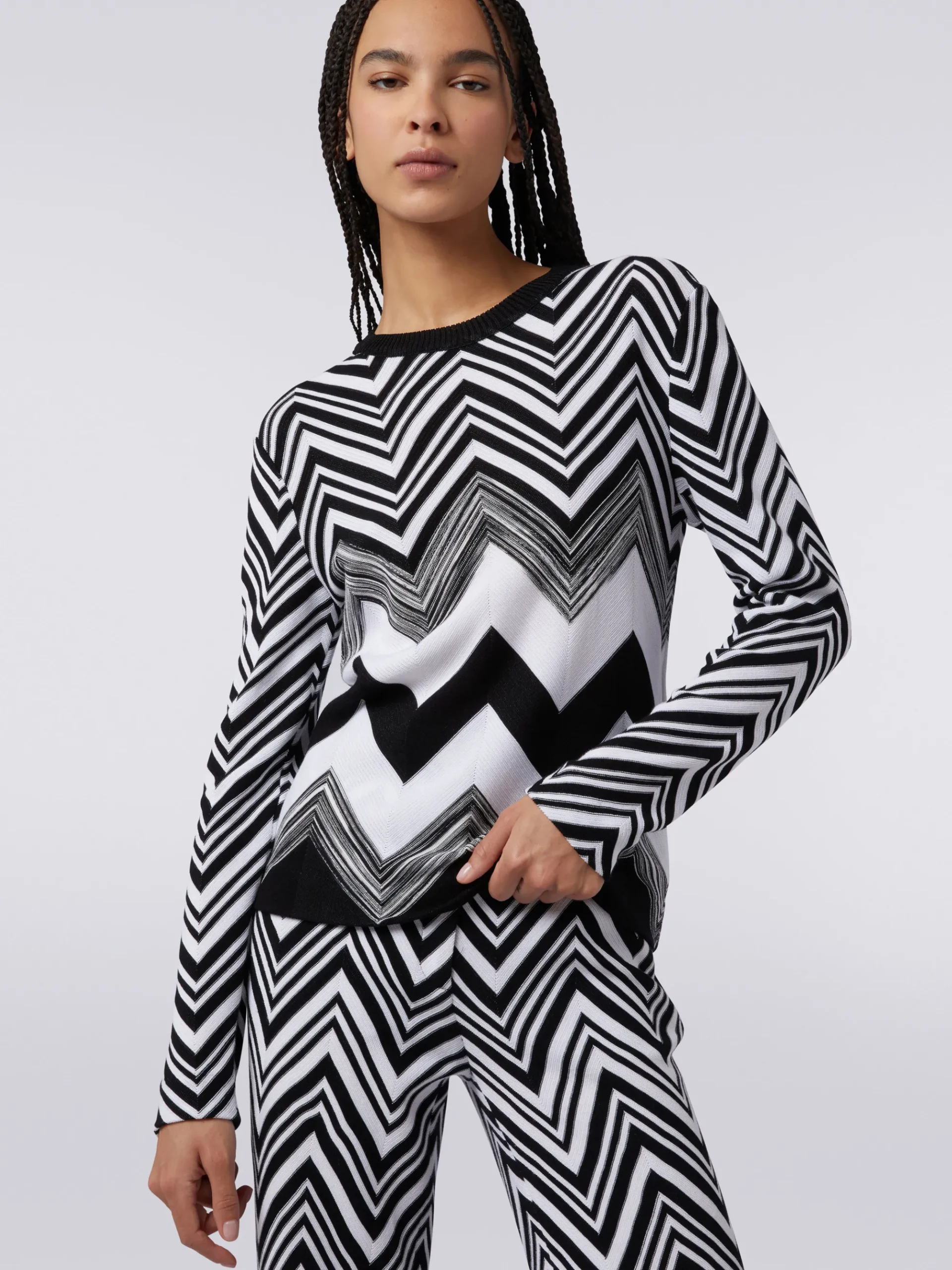 Maglia girocollo in misto cotone zig zag
