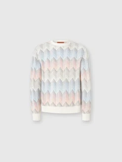 Maglia girocollo in misto cotone chevron sfumato con profili a contrasto
