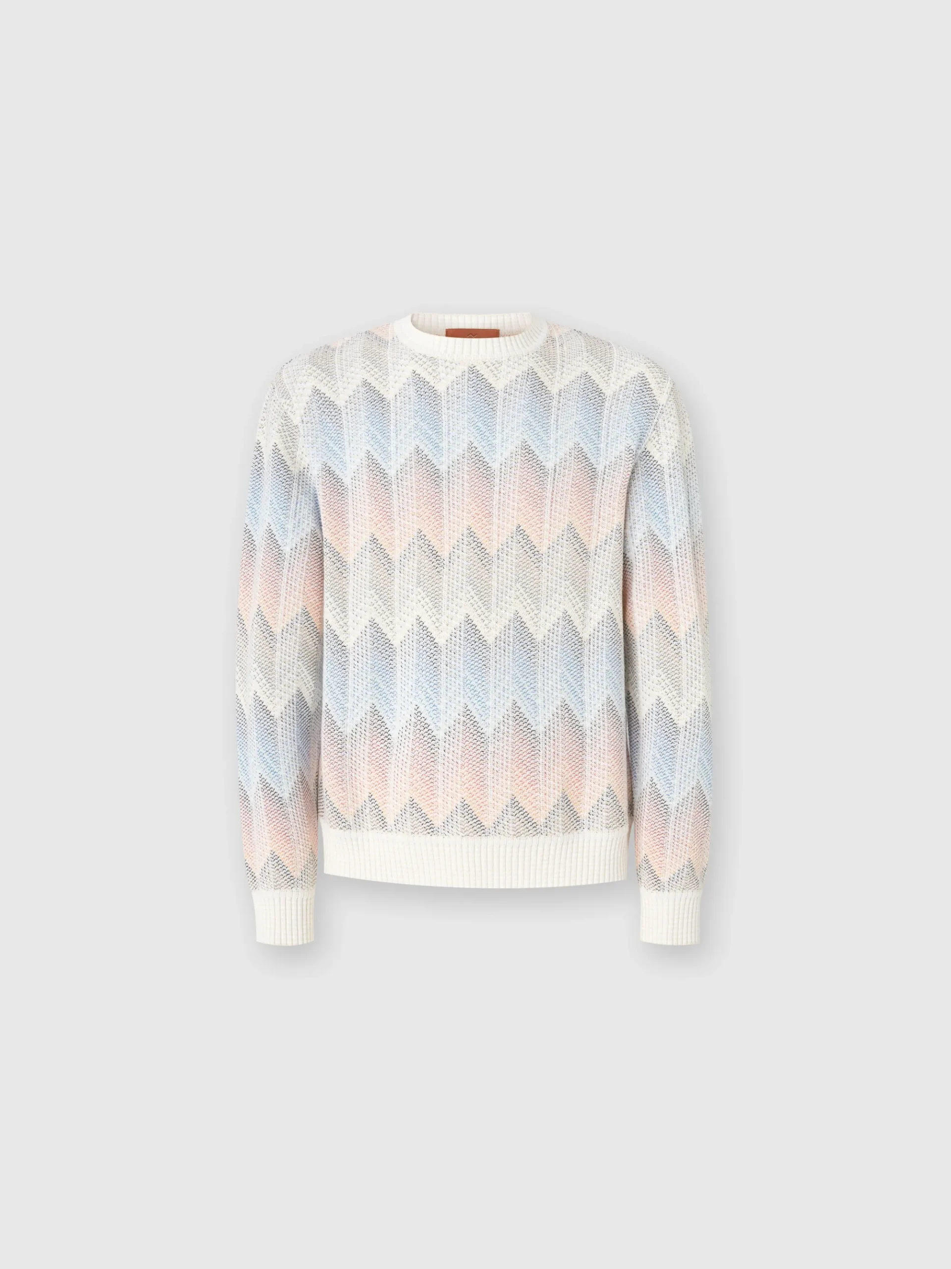 Maglia girocollo in misto cotone chevron sfumato con profili a contrasto