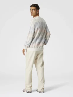 Maglia girocollo in misto cotone chevron sfumato con profili a contrasto