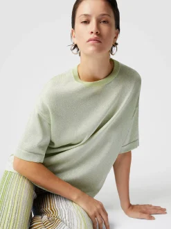Maglia girocollo oversize in viscosa lamé con maniche cote