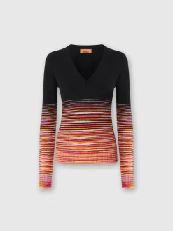 Maglia in cachemire fiammato dégradé con scollo a V