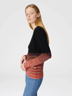 Maglia in cachemire fiammato dégradé con scollo a V