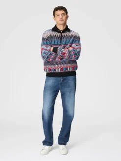 Maglia in misto lana jacquard a collo alto con zip