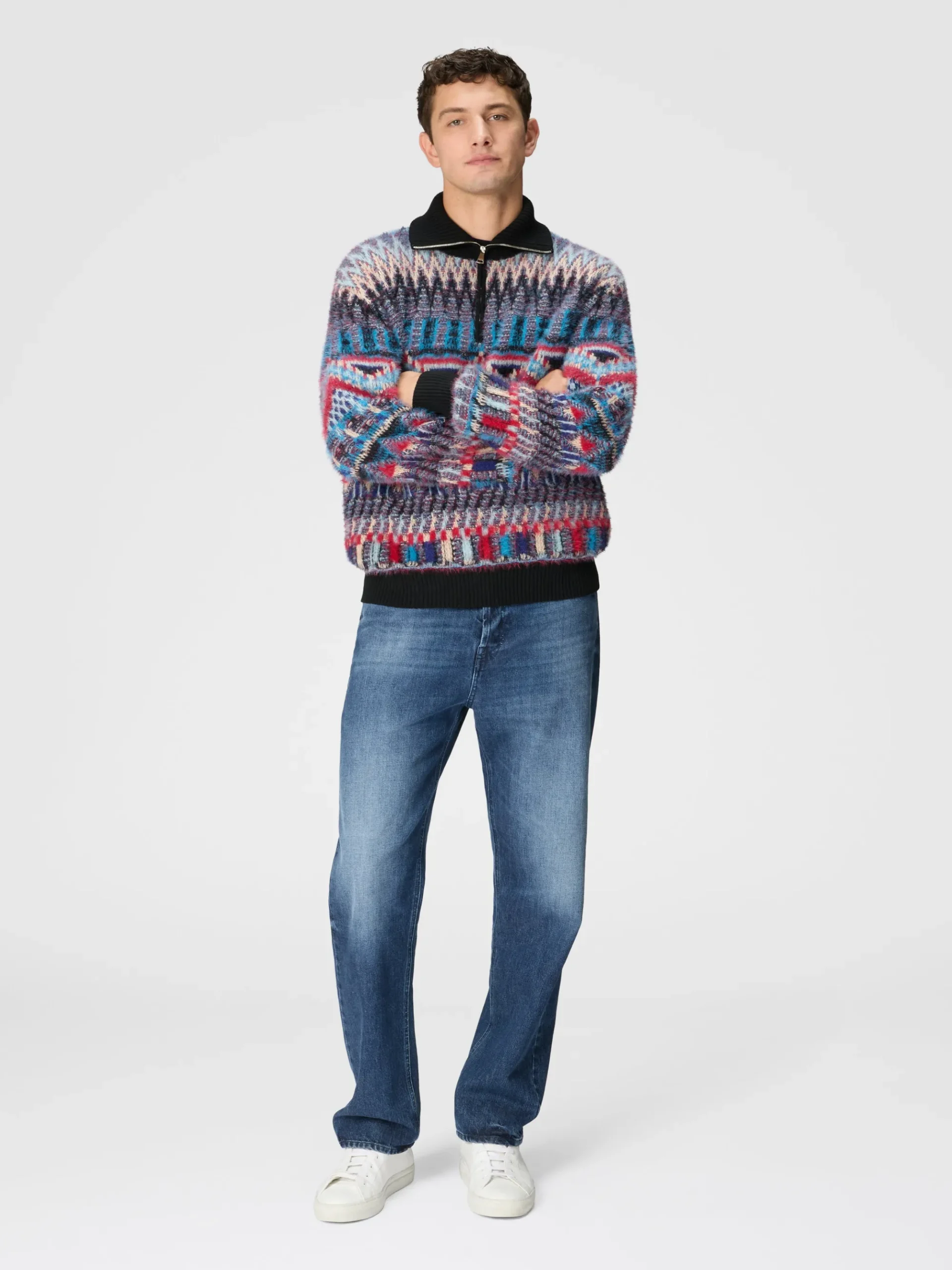 Maglia in misto lana jacquard a collo alto con zip