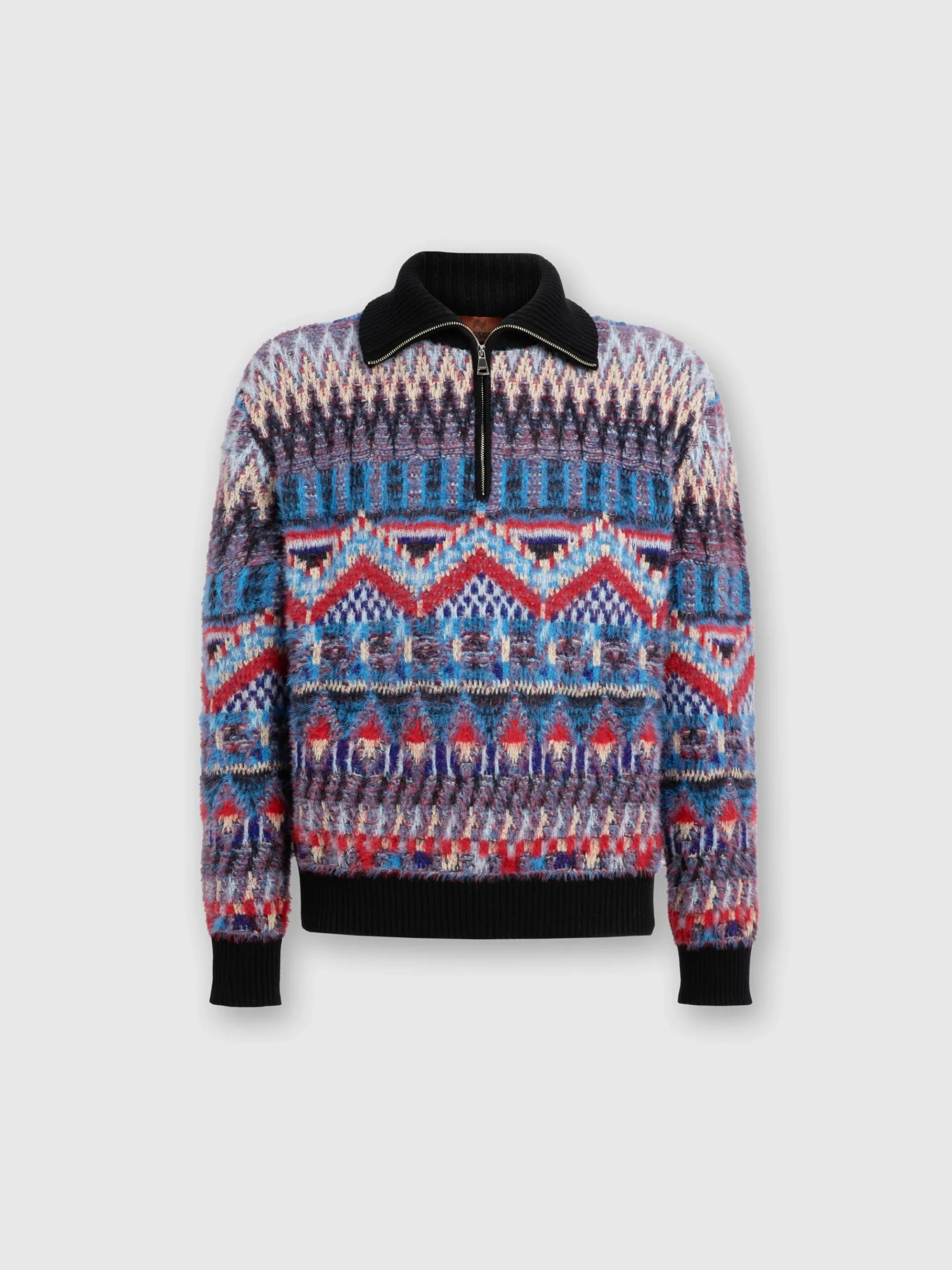 Maglia in misto lana jacquard a collo alto con zip