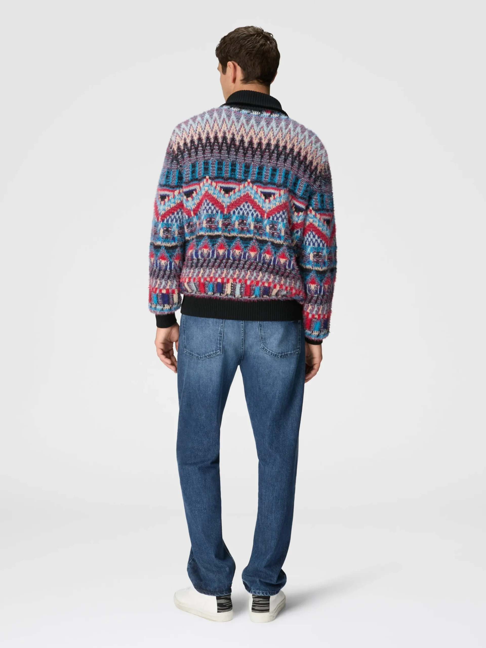 Maglia in misto lana jacquard a collo alto con zip