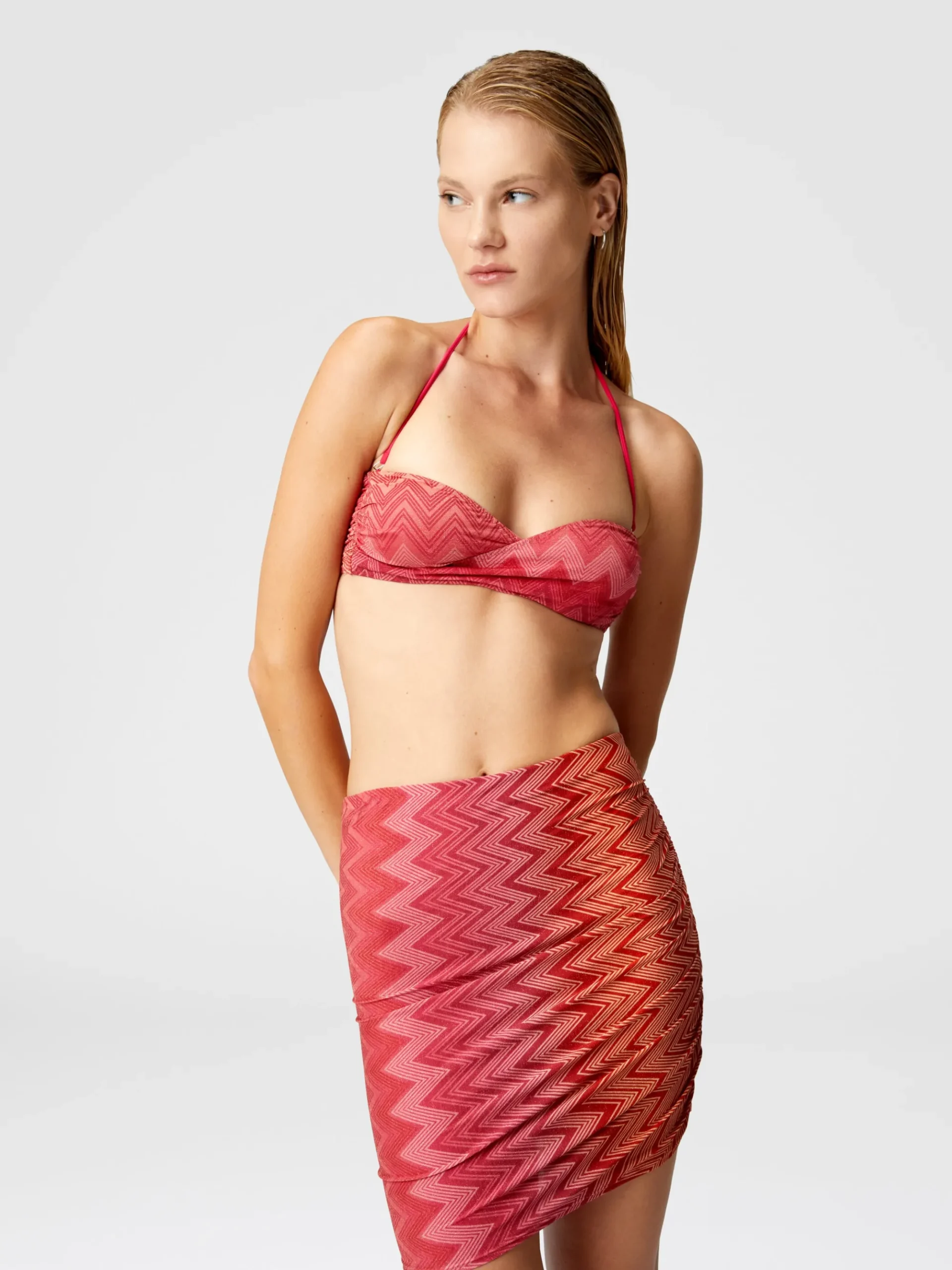 Mingonna copricostume in nylon stretch zig zag lamé