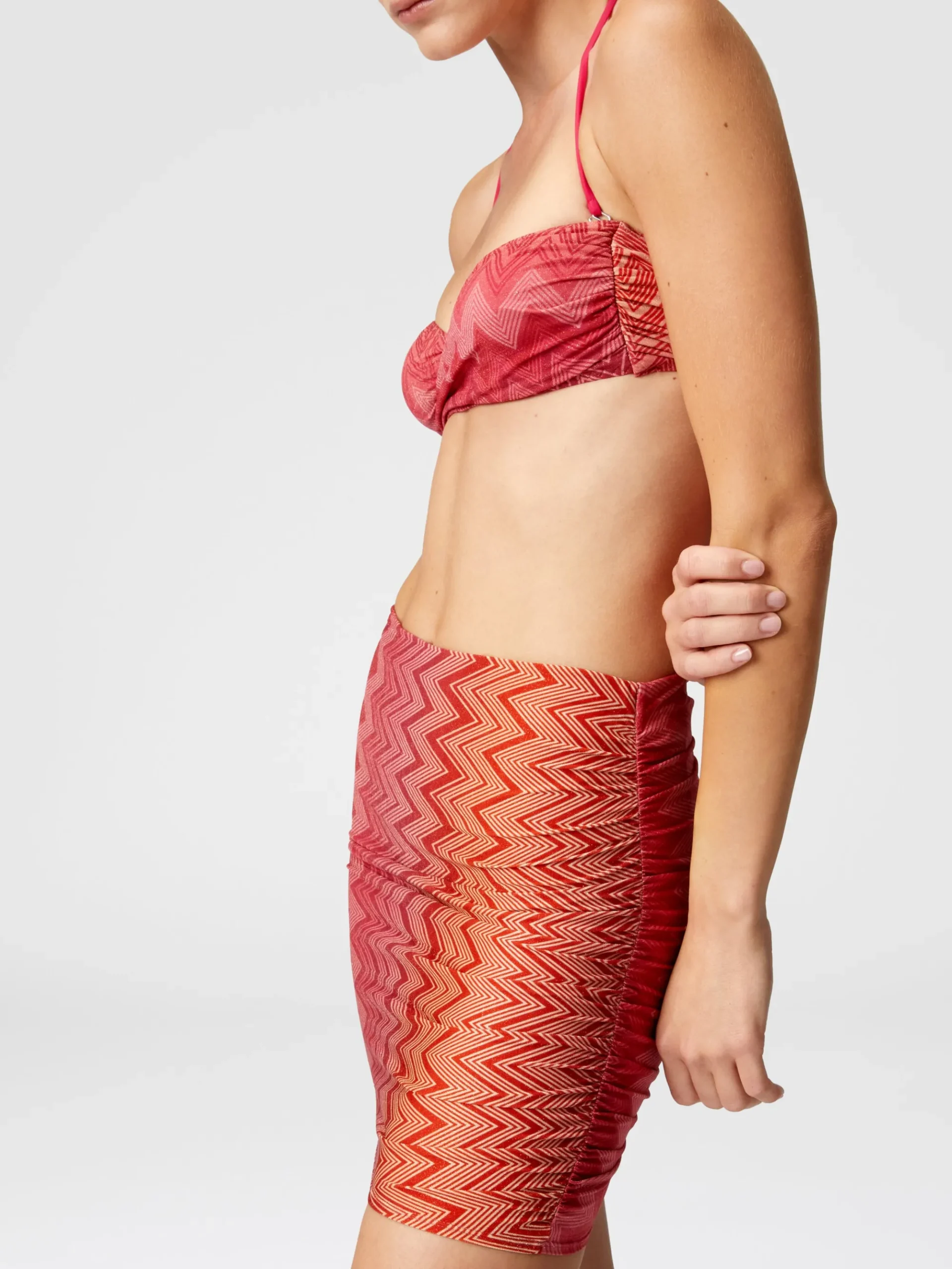 Mingonna copricostume in nylon stretch zig zag lamé